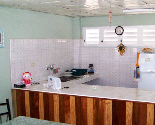'kitchen' is what you can see in this casa particular picture. Casas particulares are an alternative to hotels in Cuba. Check our website cuba-particular.com often for new casas.